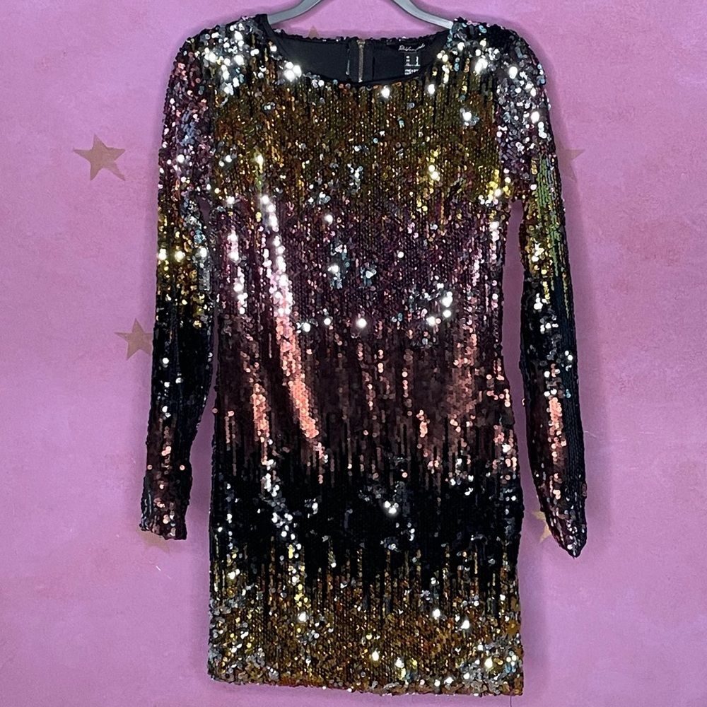 Re Vamped La Nuit Multicolored Sequin Mini Dress Women’s Large New